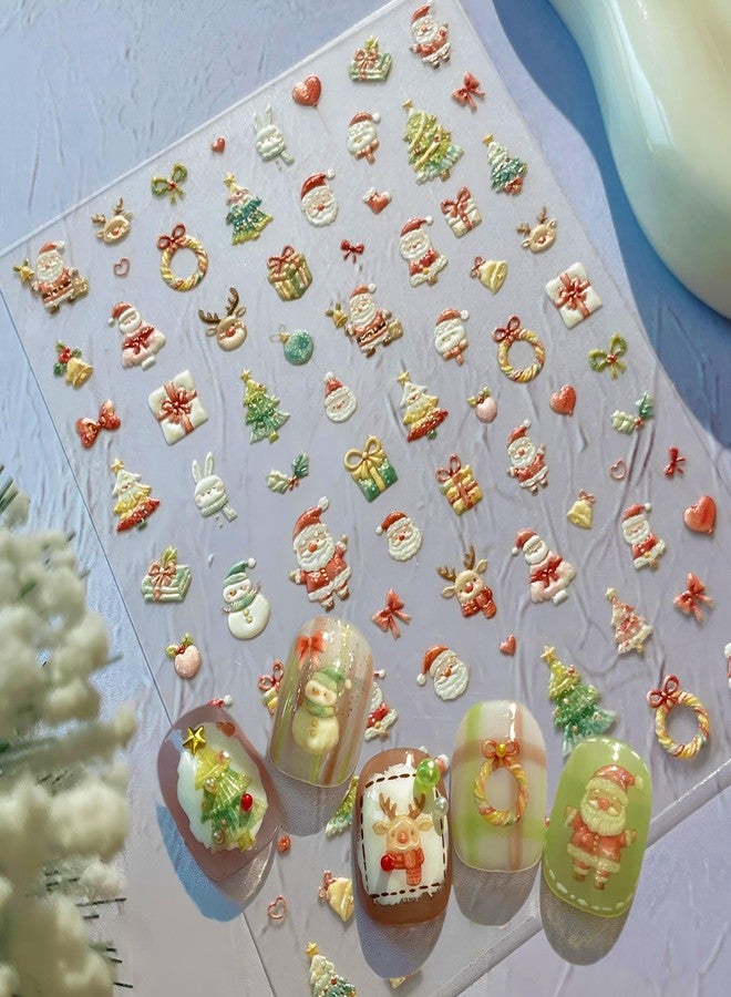 winthrop 4 Sheets Christmas Nail Stickers – Cute Gingerbread Man Snowman Santa Bear 5D Embossed Self-Adhesive Nail Art Decals for Women Girls Winter Holiday Manicure Decorations - Image 4